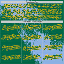 Load image into Gallery viewer, Custom Light Blue Kelly Green-Gold 3D Pattern Design Abstract Brush Stroke Authentic Baseball Jersey
