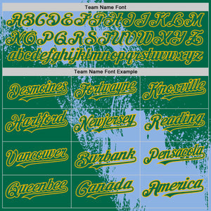 Custom Light Blue Kelly Green-Gold 3D Pattern Design Abstract Brush Stroke Authentic Baseball Jersey