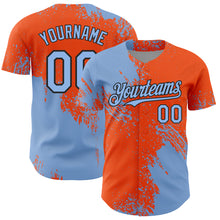 Load image into Gallery viewer, Custom Light Blue Orange-Black 3D Pattern Design Abstract Brush Stroke Authentic Baseball Jersey
