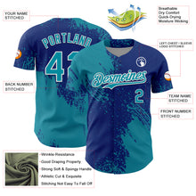 Load image into Gallery viewer, Custom Teal Royal-White 3D Pattern Design Abstract Brush Stroke Authentic Baseball Jersey

