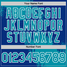 Load image into Gallery viewer, Custom Teal Royal-White 3D Pattern Design Abstract Brush Stroke Authentic Baseball Jersey
