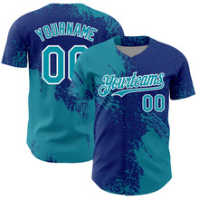 Load image into Gallery viewer, Custom Teal Royal-White 3D Pattern Design Abstract Brush Stroke Authentic Baseball Jersey
