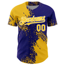 Load image into Gallery viewer, Custom Yellow Dark Purple-White 3D Pattern Design Abstract Brush Stroke Authentic Baseball Jersey
