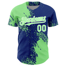 Load image into Gallery viewer, Custom Pea Green Royal-White 3D Pattern Design Abstract Brush Stroke Authentic Baseball Jersey
