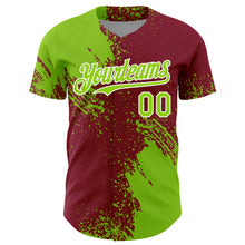 Load image into Gallery viewer, Custom Neon Green Crimson-White 3D Pattern Design Abstract Brush Stroke Authentic Baseball Jersey
