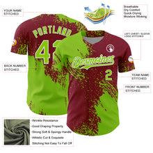 Load image into Gallery viewer, Custom Neon Green Crimson-White 3D Pattern Design Abstract Brush Stroke Authentic Baseball Jersey
