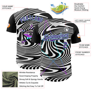 Custom Black Purple-Ice Blue 3D Pattern Design Rave Psychedelic Fluid Art Authentic Baseball Jersey