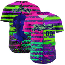 Load image into Gallery viewer, Custom Pink Navy-Pea Green 3D Pattern Design Rave Psychedelic Neon Fluid Art Authentic Baseball Jersey

