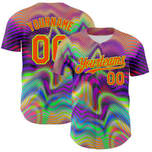 Load image into Gallery viewer, Custom Gray Orange-Neon Green 3D Pattern Design Rave Psychedelic Neon Fluid Art Authentic Baseball Jersey
