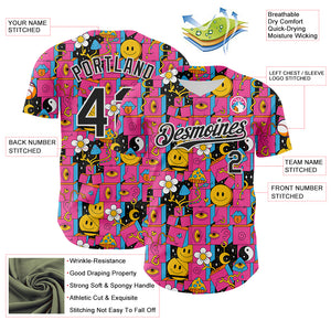 Custom Hot Pink Black-White 3D Pattern Design Rave Psychedelic Geometry Authentic Baseball Jersey