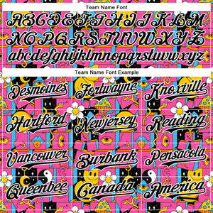 Custom Hot Pink Black-White 3D Pattern Design Rave Psychedelic Geometry Authentic Baseball Jersey