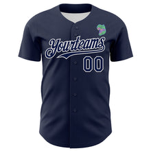 Load image into Gallery viewer, Custom Navy White 3D Pattern Design Rave Psychedelic Neon Dinosaur Authentic Baseball Jersey
