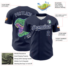 Load image into Gallery viewer, Custom Navy White 3D Pattern Design Rave Psychedelic Neon Dinosaur Authentic Baseball Jersey
