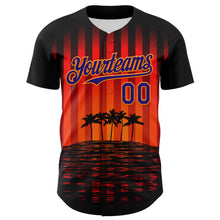 Load image into Gallery viewer, Custom Black Dark Purple-Bay Orange 3D Pattern Design Rave Psychedelic Tropical Palm Tree Authentic Baseball Jersey

