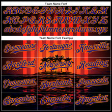 Load image into Gallery viewer, Custom Black Dark Purple-Bay Orange 3D Pattern Design Rave Psychedelic Tropical Palm Tree Authentic Baseball Jersey
