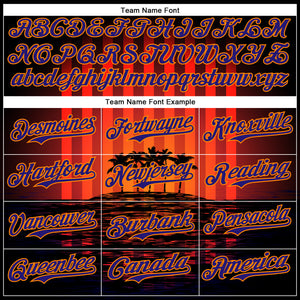 Custom Black Dark Purple-Bay Orange 3D Pattern Design Rave Psychedelic Tropical Palm Tree Authentic Baseball Jersey