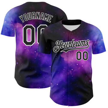 Custom Black White 3D Pattern Design Rave Psychedelic Space Galaxy Star Authentic Baseball Jersey