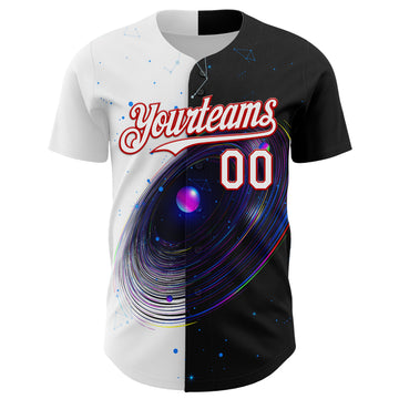 Custom Black White-Red 3D Pattern Design Space Galaxy Star Authentic Baseball Jersey