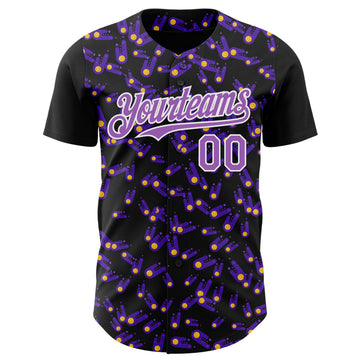 Custom Black Medium Purple-White 3D Pattern Design Galaxy Star Meteor Authentic Baseball Jersey