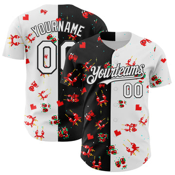 Custom Black White 3D Pattern Design Retro Pixel Arcade Game Authentic Baseball Jersey