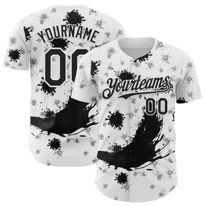 Custom White Black 3D Pattern Design Graffiti Splash Ink Authentic Baseball Jersey