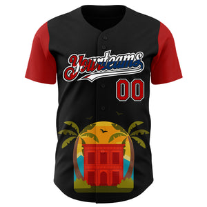 Custom Black Red White-Cuban Flag 3D Cuba Authentic Baseball Jersey