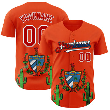 Custom Orange Red White Cuban Flag-Black 3D Cuba Authentic Baseball Jersey