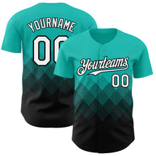 Load image into Gallery viewer, Custom Aqua White-Black 3D Gradient Square Shape Authentic Baseball Jersey
