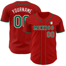 Load image into Gallery viewer, Custom Red Kelly Green-White 3D Mexico Mexican Flag Authentic Baseball Jersey
