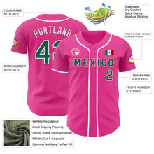Load image into Gallery viewer, Custom Pink Kelly Green-White 3D Mexico Mexican Flag Authentic Baseball Jersey
