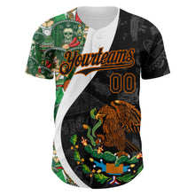 Load image into Gallery viewer, Custom Black Kelly Green Texas Orange-White 3D Mexico Authentic Baseball Jersey
