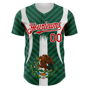 Custom Green Red Kelly Green-White 3D Mexico Authentic Baseball Jersey