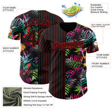 Load image into Gallery viewer, Custom Black Red 3D Pattern Design Pinstripe Tropical Palm Leaves Authentic Baseball Jersey
