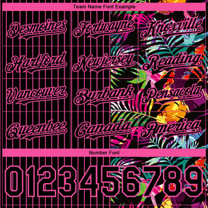 Custom Black Pink 3D Pattern Design Pinstripe Tropical Palm Leaves Authentic Baseball Jersey