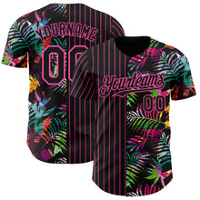 Load image into Gallery viewer, Custom Black Pink 3D Pattern Design Pinstripe Tropical Palm Leaves Authentic Baseball Jersey
