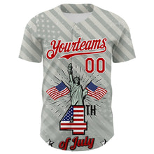 Load image into Gallery viewer, Custom Gray Red-White 3D Patriotic American Flag And Statue of Liberty Authentic Baseball Jersey
