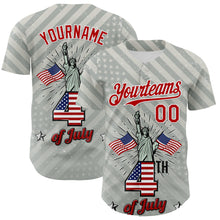 Load image into Gallery viewer, Custom Gray Red-White 3D Patriotic American Flag And Statue of Liberty Authentic Baseball Jersey
