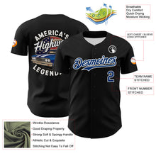 Load image into Gallery viewer, Custom Black US Navy Blue-White 3D Patriotic American Flag And Muscle Car Authentic Baseball Jersey
