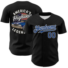 Load image into Gallery viewer, Custom Black US Navy Blue-White 3D Patriotic American Flag And Muscle Car Authentic Baseball Jersey
