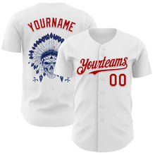 Load image into Gallery viewer, Custom White Red 3D Native American Skull Authentic Baseball Jersey
