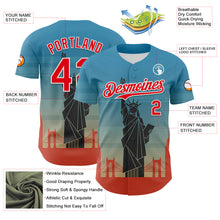 Load image into Gallery viewer, Custom Blue Fire Red-White 3D Pattern Design Patriotic American Symbol Golden Gate Bridge And Statue of Liberty Authentic Baseball Jersey
