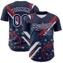 Load image into Gallery viewer, Custom Navy Red-White 3D Patriotic American Flag Authentic Baseball Jersey
