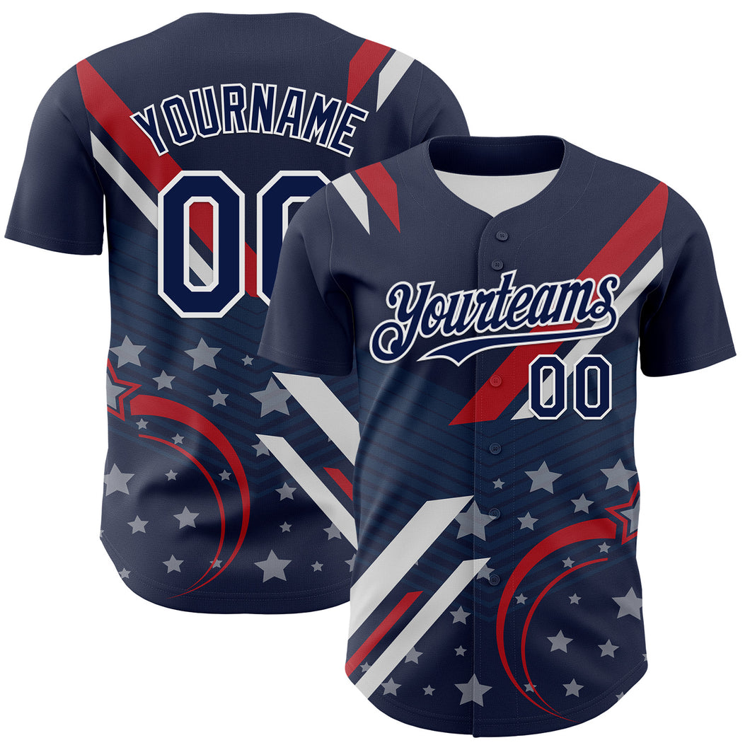 Custom Navy Red-White 3D Patriotic American Flag Authentic Baseball Jersey
