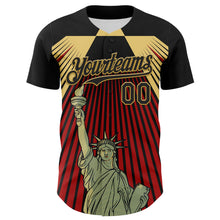 Load image into Gallery viewer, Custom Black Red-Old Gold 3D Pattern Design Patriotic American Symbol Statue of Liberty Authentic Baseball Jersey
