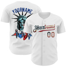 Load image into Gallery viewer, Custom White Vintage USA Flag-Royal 3D Patriotic Statue of Liberty Authentic Baseball Jersey
