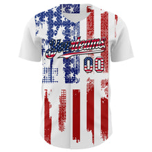 Load image into Gallery viewer, Custom White USA Flag Fire Red-Black 3D Patriotic Skull Authentic Baseball Jersey
