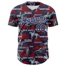 Load image into Gallery viewer, Custom Navy White 3D Pattern Design Patriotic American Spirit Rodeo Cowboy Authentic Baseball Jersey
