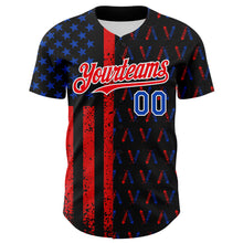 Load image into Gallery viewer, Custom Black Thunder Blue Fire Red-White 3D Patriotic American Flag Authentic Baseball Jersey
