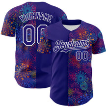 Load image into Gallery viewer, Custom Dark Purple White 3D Pattern Design Patriotic American Spirit Firework Authentic Baseball Jersey
