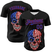 Load image into Gallery viewer, Custom Black Thunder Blue-Red 3D Patriotic Skull American Flag Authentic Baseball Jersey
